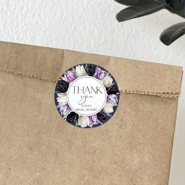 Black white tulips Bridal shower Thank You Classic Round Sticker (Creator Uploaded)
