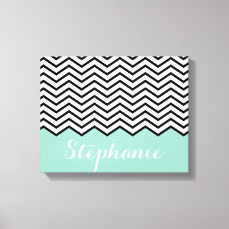 Black White Turquoise Chevron Custom Name Canvas Print