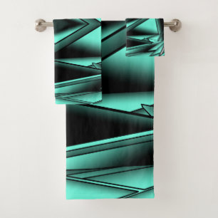 Black White Turquoise Ombre Modern Abstract Art  Bath Towel Set