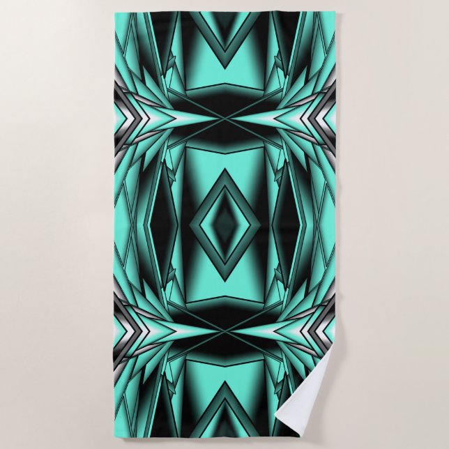 Black White Turquoise Ombre Modern Abstract Art Beach Towel (Front)