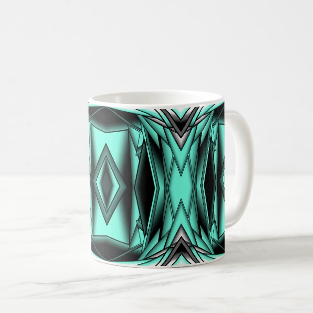 Black White Turquoise Ombre Modern Abstract Art Coffee Mug (Front Right)