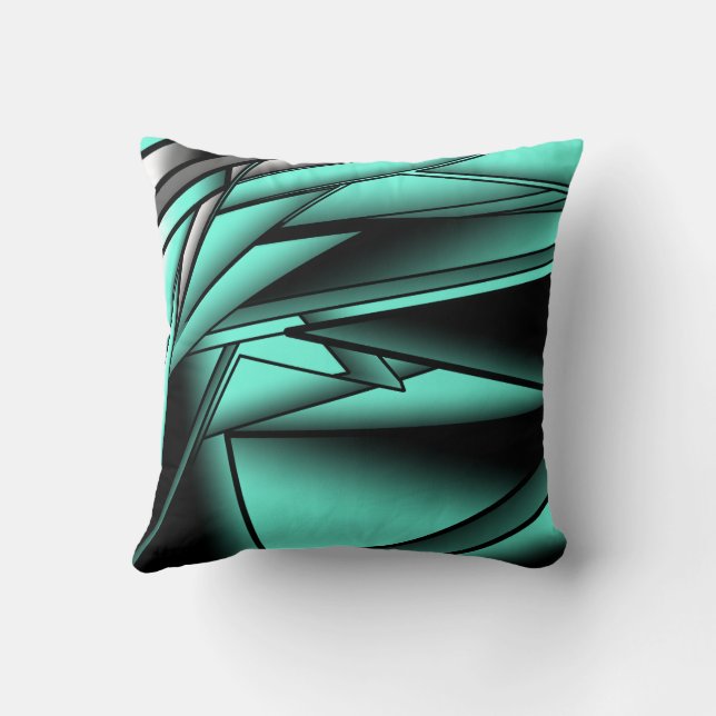 Black White Turquoise Ombre Modern Abstract Art Cushion (Back)