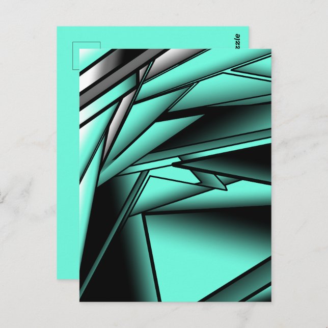 Black White Turquoise Ombre Modern Abstract Art Postcard (Front/Back)