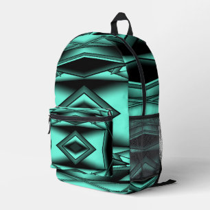 Black White Turquoise Ombre Modern Abstract Art Printed Backpack
