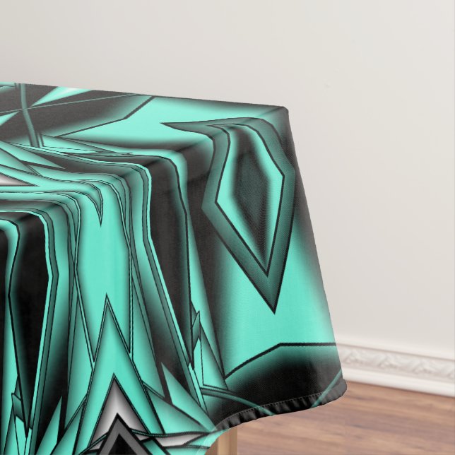 Black White Turquoise Ombre Modern Abstract Art Tablecloth (In Situ)