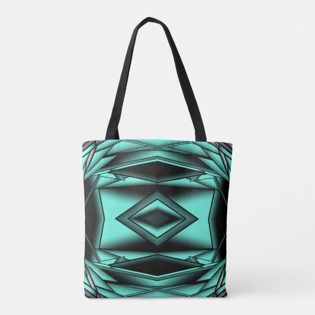 Black White Turquoise Ombre Modern Abstract Art  Tote Bag (Back)