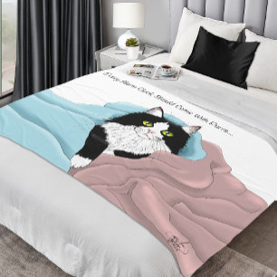 Black White Tuxedo Cat Blankets Cute Blue Pink 