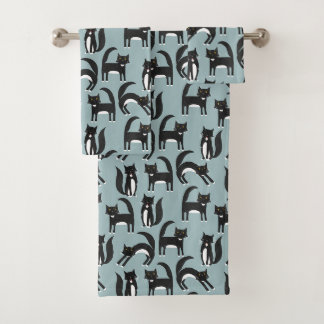 Black & White Tuxedo Cat Pattern Bath Towel Set