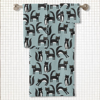 Black & White Tuxedo Cat Pattern Bath Towel Set