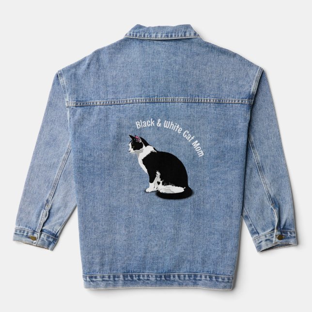 Black & White Tuxedo Cat Personalised Denim Jacket (Back)