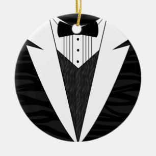 Black/White Tuxedo Ceramic Tree Decoration