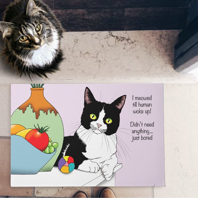 Black White Tuxedo Funny Cat Doormat (Creator Uploaded)
