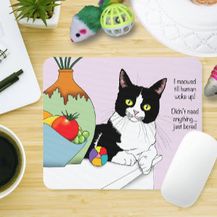 Black White Tuxedo funny Cat Mouse Mat