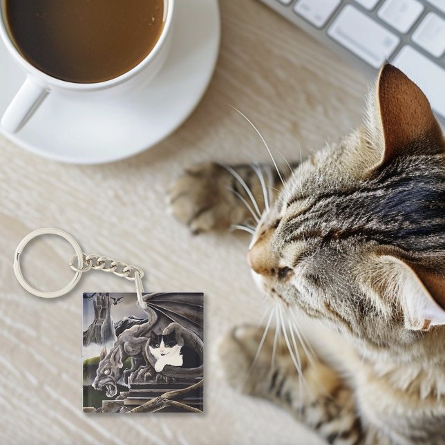 Black White Tuxedo Gargoyle QR code Key Ring (Creator Uploaded)