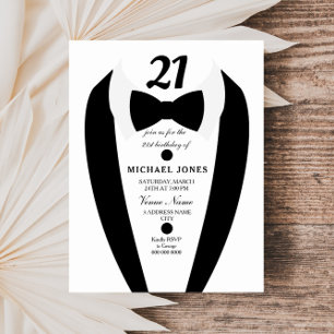 Black white Tuxedo Mens 21st Birthday Party Invite