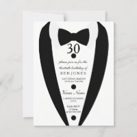 Black & White Tuxedo Mens 30th Birthday Invitation