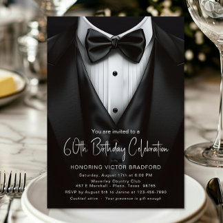 Black White Tuxedo Mens Any Number Birthday Invitation