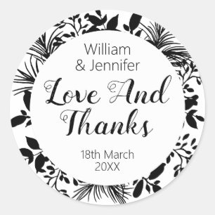 Black White Twigs And Leaves Favour Candle Lip Bal Classic Round Sticker