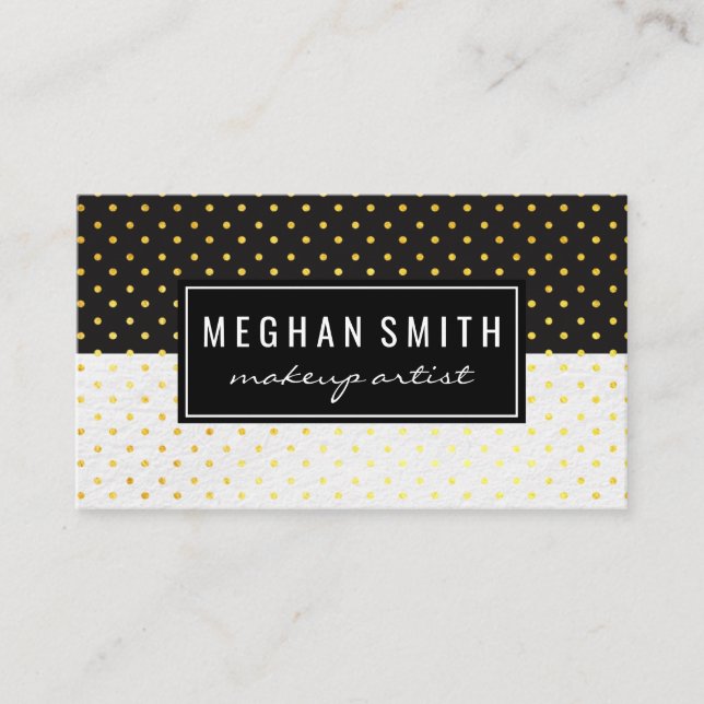Black White Two Tone Polka Dot Pattern Business Card (Front)