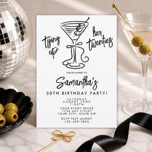 Black & White Tying Up Her Twenties 30th Birthday Invitation