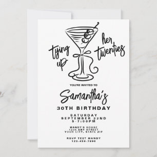Black & White Tying Up Her Twenties 30th Birthday Invitation