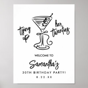 Black & White Tying Up Her Twenties 30th Birthday Poster