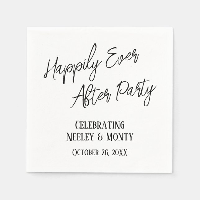 Black & White Typography Happily Ever After Party Napkin (Front)