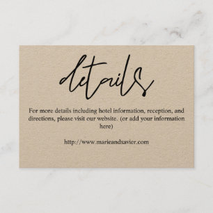 Black & White Typography Kraft Script Details Enclosure Card
