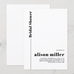 Black, white typography minimalist bridal shower invitation
