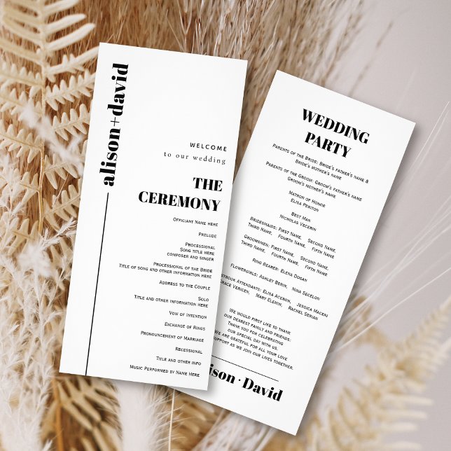 Black, white typography minimalist wedding program rack card (Creator Uploaded)