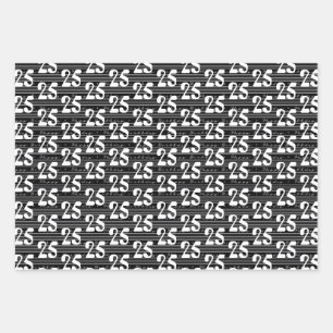 Black White Typography Numbers 25th Birthday Wrapping Paper Sheet