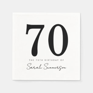 Black White Typography Seventy Name 70th Birthday Napkin