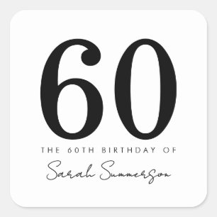 Black White Typography Sixty 60th Birthday Square Sticker