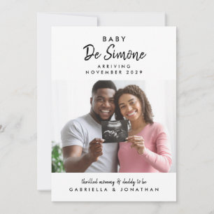  Black White Typography Sonogram Photo Pregnancy Announcement