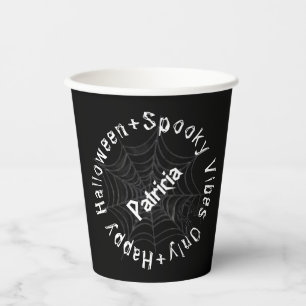 Black White Typography Spooky Fun Happy Halloween Paper Cups