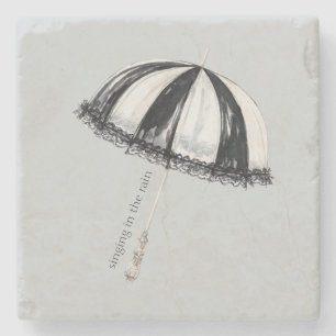 Black White Umbrella Rain Stone Coaster