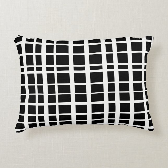 Black White Uneven Grid Pattern Contrast Back Decorative Cushion (Front)