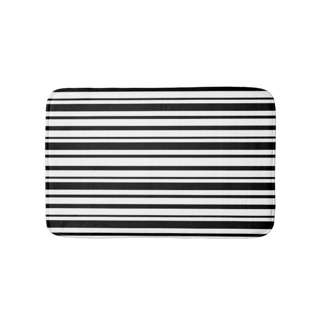 Black & White Uneven Stripes  Bath Mat (Front)