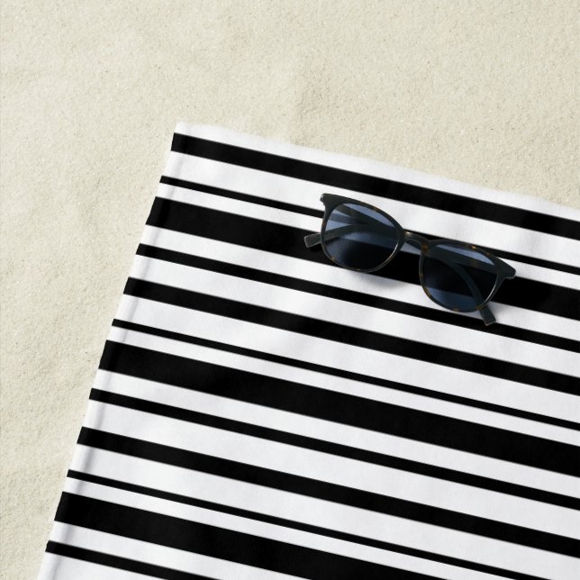 Black & White Uneven Stripes  Beach Towel (In Situ)
