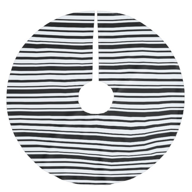 Black & White Uneven Stripes  Brushed Polyester Tree Skirt (Front)