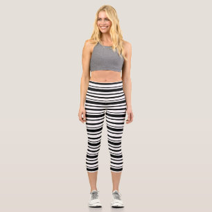 Black & White Uneven Stripes Capri Leggings