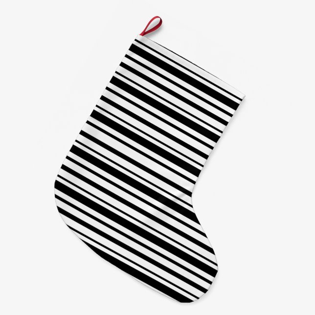 Black & White Uneven Stripes  Large Christmas Stocking (Front (Hanging))