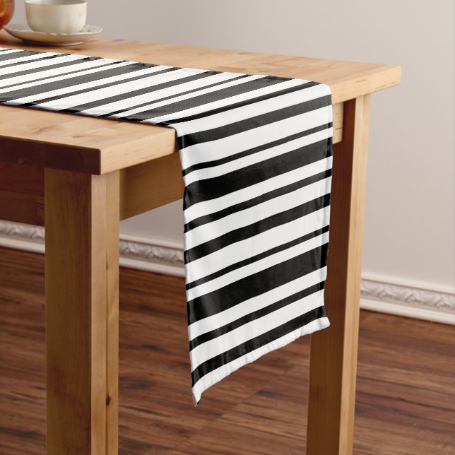 Black & White Uneven Stripes  Short Table Runner (In Situ)