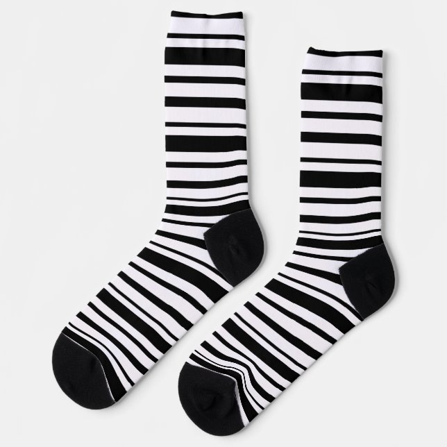 Black & White Uneven Stripes  Socks (Left)