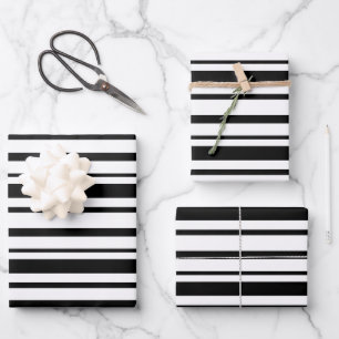Black & White Uneven Stripes  Wrapping Paper Sheet