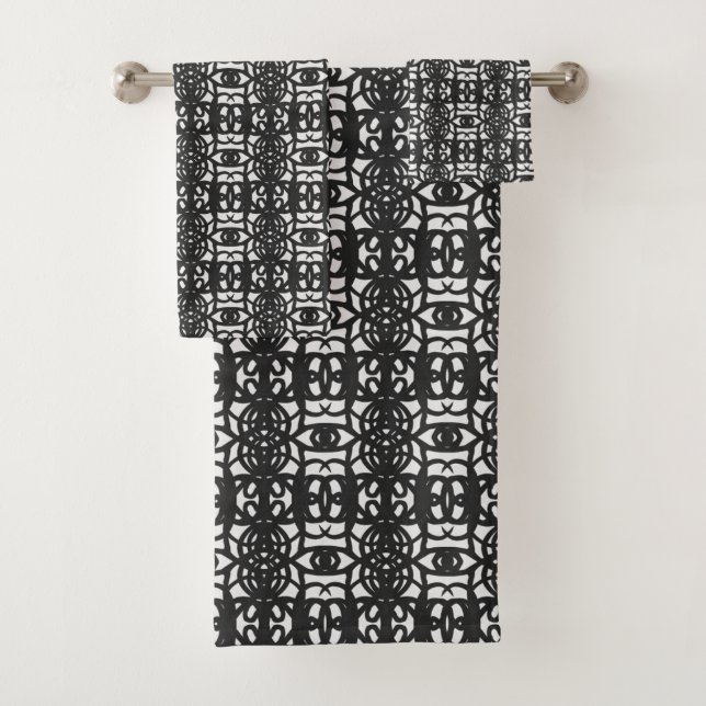 Black & White Unique Abstract Pattern Bath Towel Set (Insitu)
