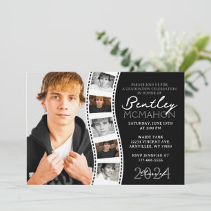 Black & White Unique Filmstrip 6 Photo Graduation Invitation