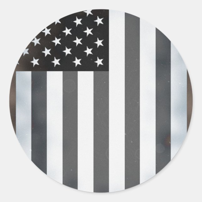 Black & White US American Flag Classic Round Sticker (Front)