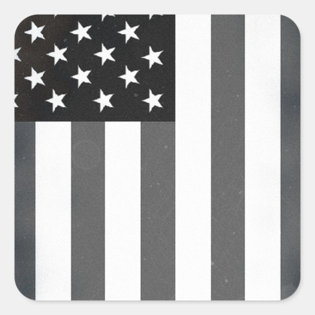 Black & White US American Flag Square Sticker (Front)
