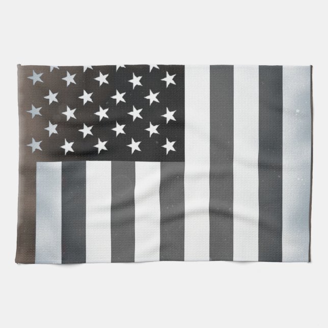 Black & White US American Flag Tea Towel (Horizontal)